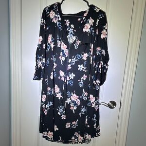 torrid Black Floral Long Sleeve Dress with Pink & Blue Blooms